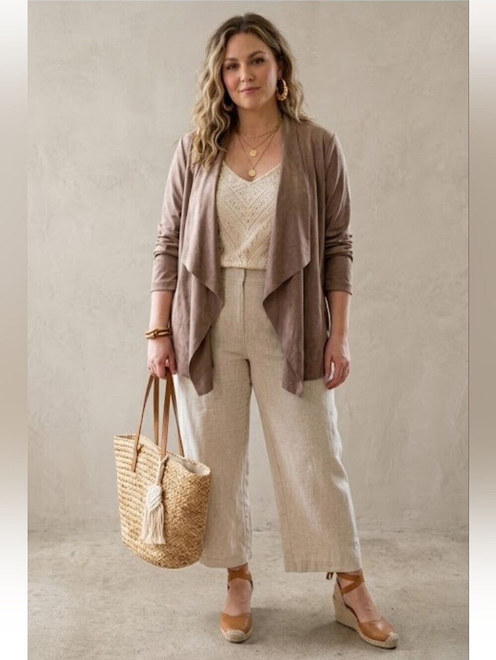 Ruby Rd. Size L Taupe Faux Suede Drape Front Cardigan Shacket – Cozy & Chic